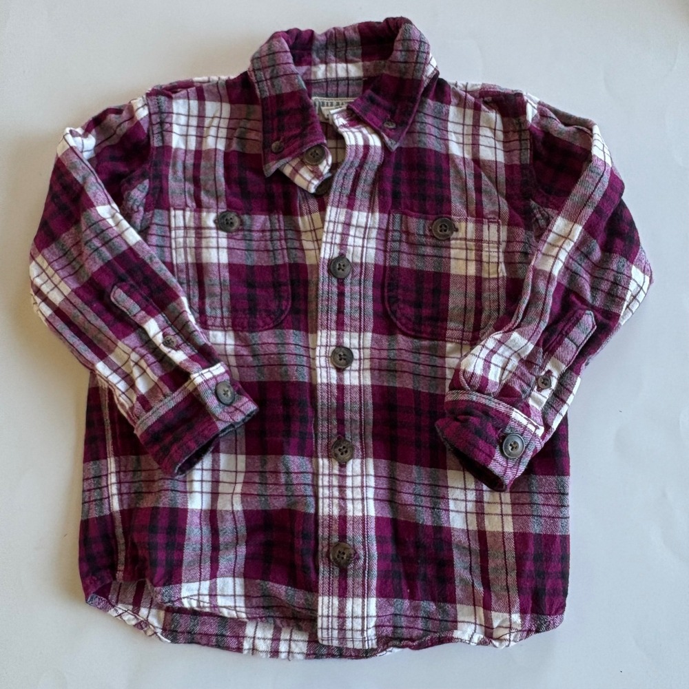 Duluth Trading Co Girls Purple Plaid Flannel‎ Button Down Shirt Size 2T Cotton